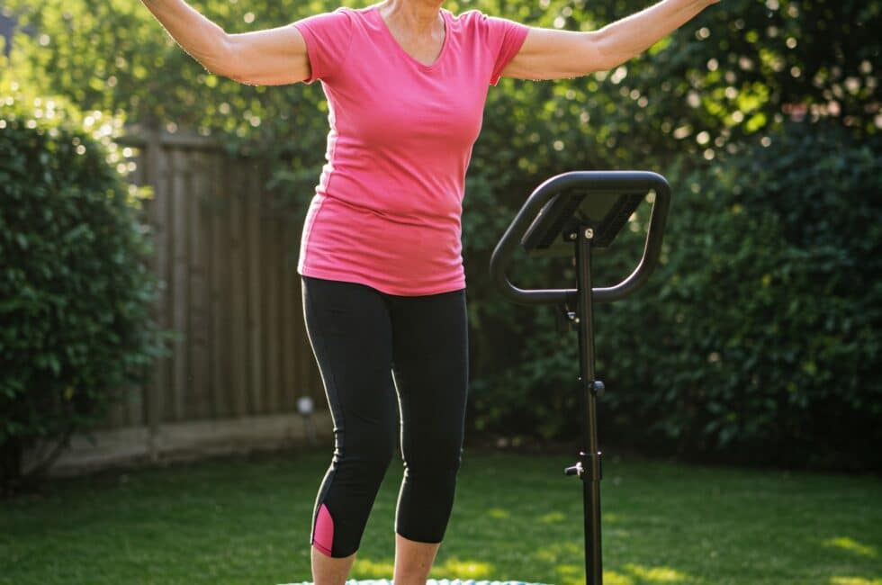 older lady jumping on an exercise trampoline
