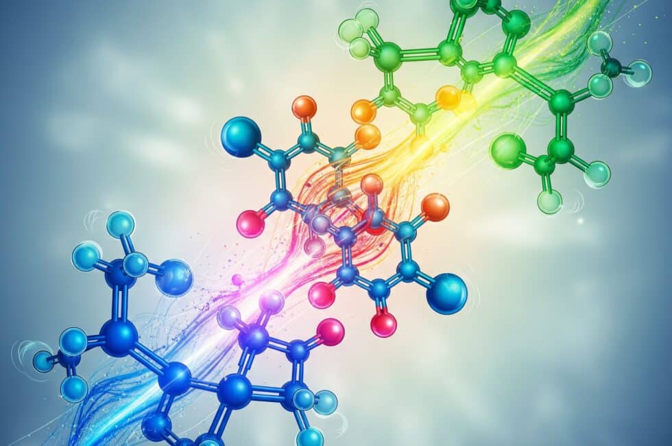 An ai generated image of a molecule featured on an article about peptide therapy