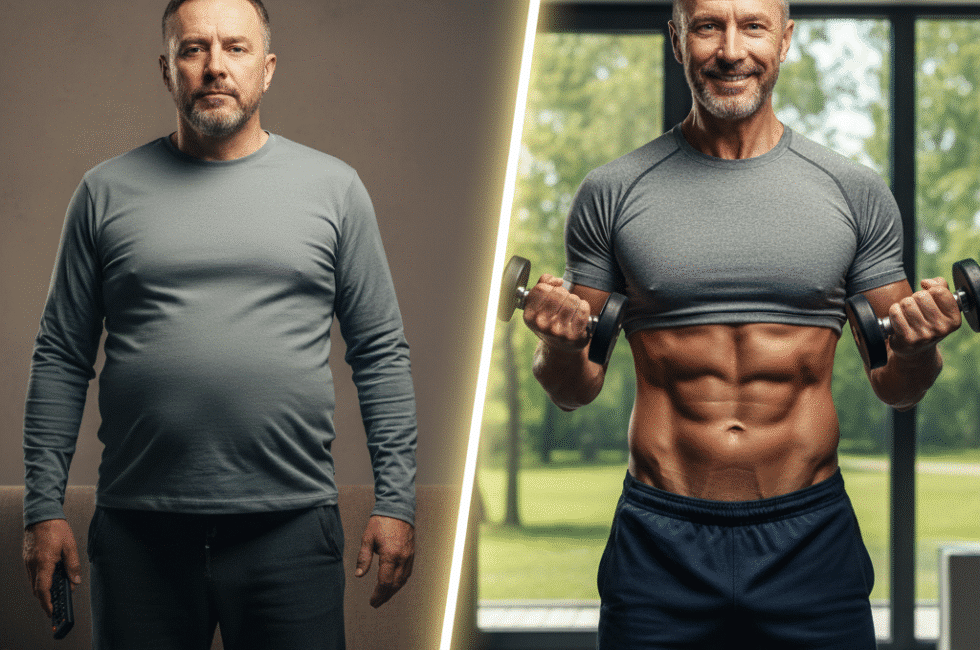 Depiction of the potential health transformation for men on progesterone therapy